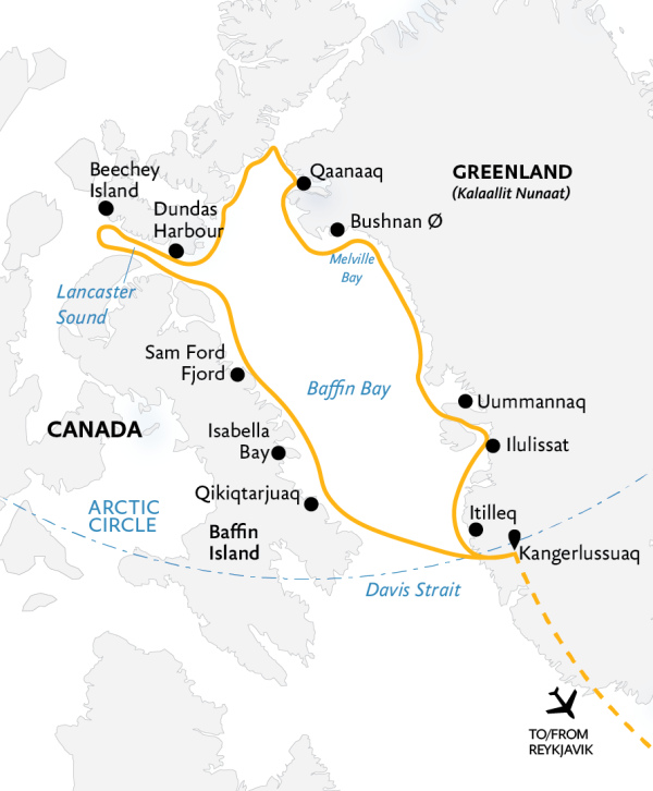 Best of the Western Arctic: Canada and Greenland Itinerary Map