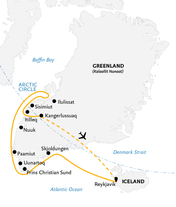 Essential Greenland: Southern Coasts and Disko Bay Itinerary map