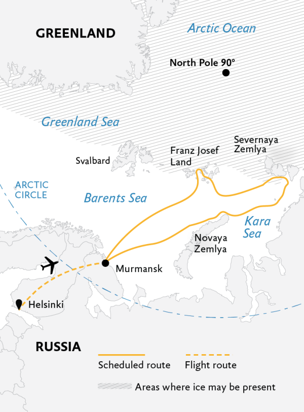 High Arctic Odyssey: Remote Russian Archipelagos Itinerary Map