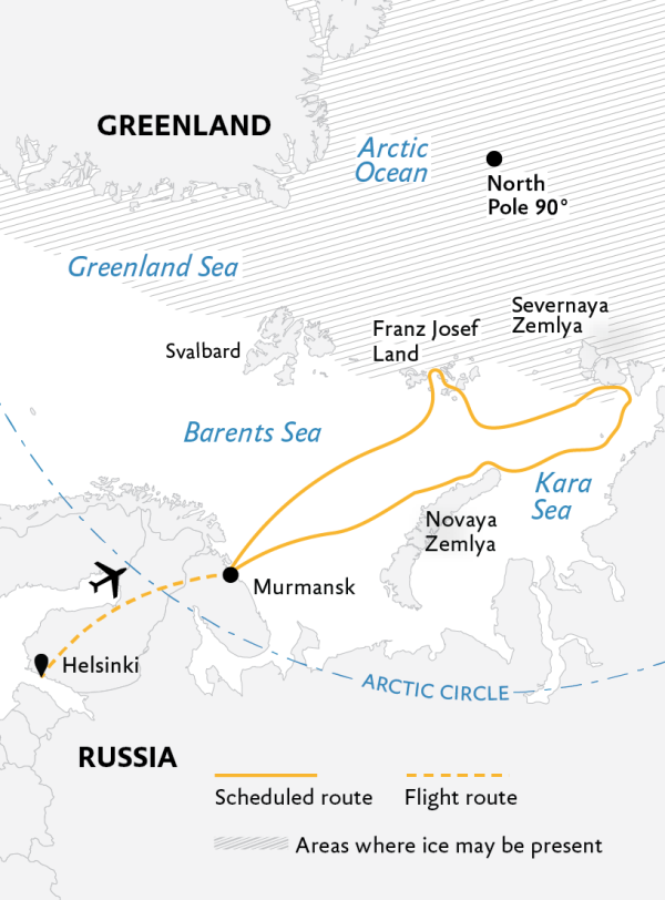 High Arctic Odyssey: Remote Russian Archipelagos 2021 Expedition Map