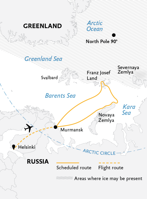 Jewels of the Russian Arctic: Franz Josef Land and Novaya Zemlya 2021 Expedition Map