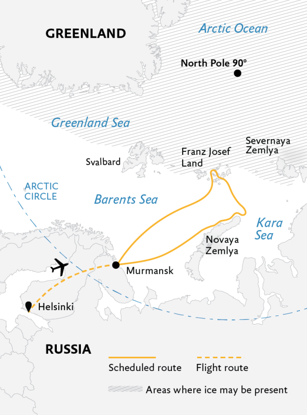 Jewels of the Russian Arctic: Franz Josef Land and Novaya Zemlya Itinerary Map