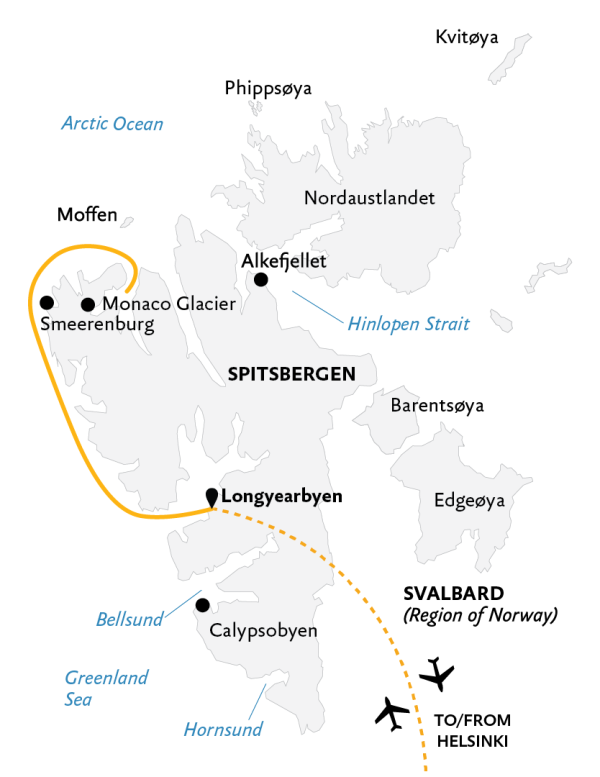 Spitsbergen Highlights: Expedition in Brief 2023 Map Spitsbergen Highlights: Expedition in Brief Map