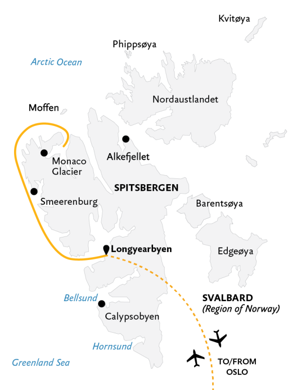 Spitsbergen Highlights: Expedition in Brief Itinerary Map