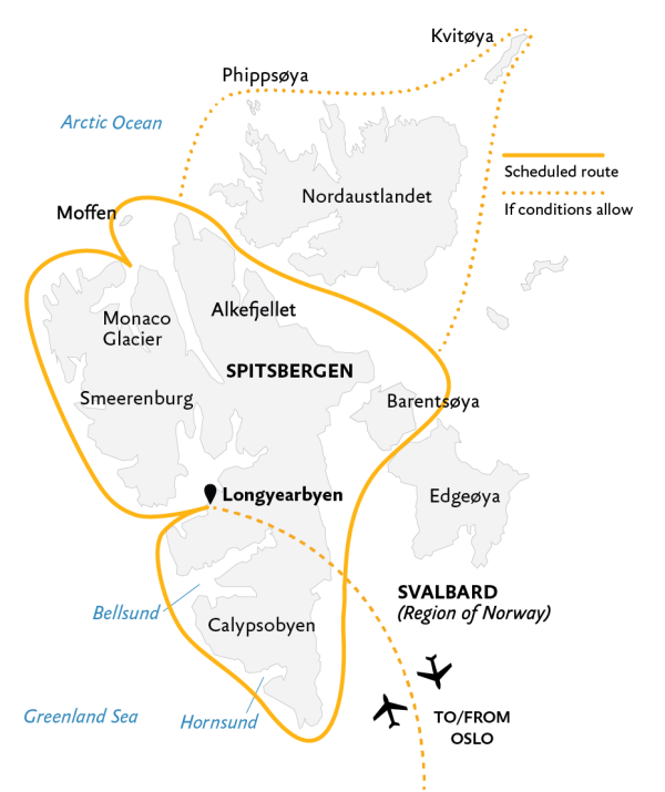 Spitsbergen In Depth: Big Islands, Big Adventure Itinerary Map