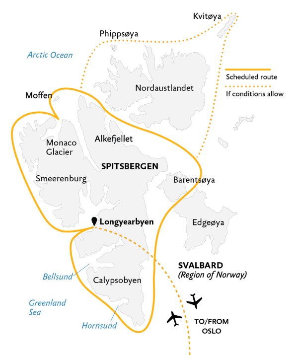 Spitsbergen In Depth: Big Island, Big Adventure 2021 Expedition Map