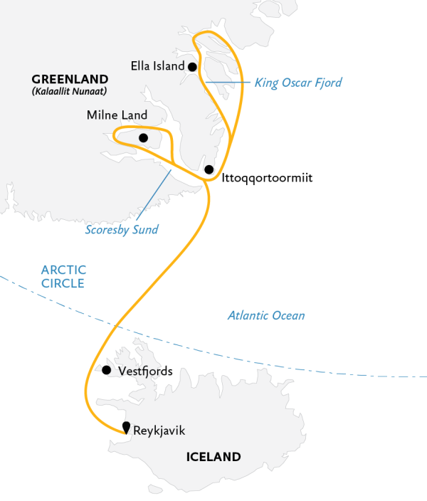 Under the Northern Lights: Exploring Iceland & East Greenland Itinerary Map