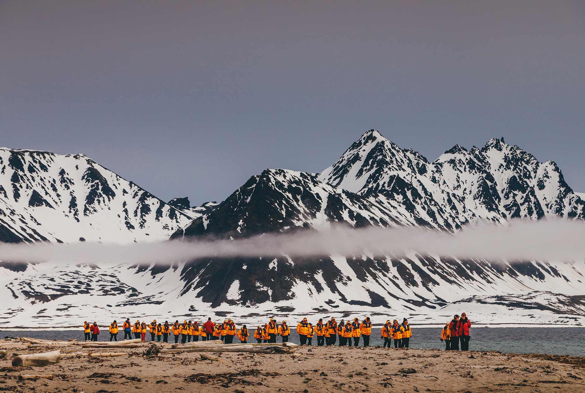 Passengers hiking in the Arctic