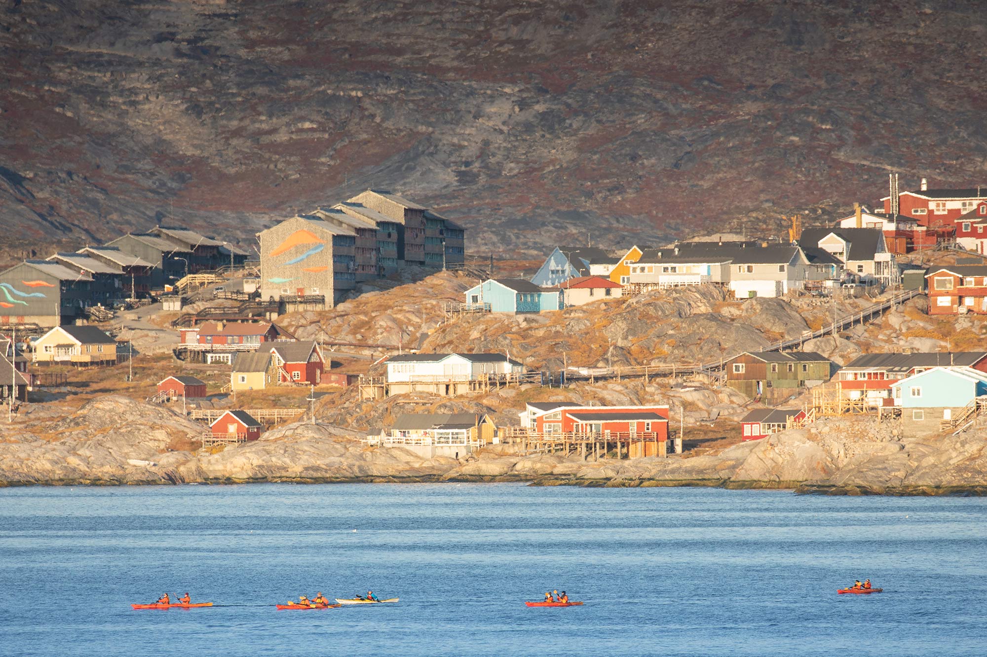 Passengers kayaking in Arctic landscape